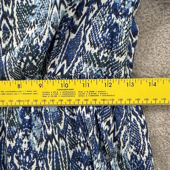 Zara Dress XS Blue White Animal Print Mini A-Line V-Neck Long Ballon Sleeves NWT - Picture 13 of 14